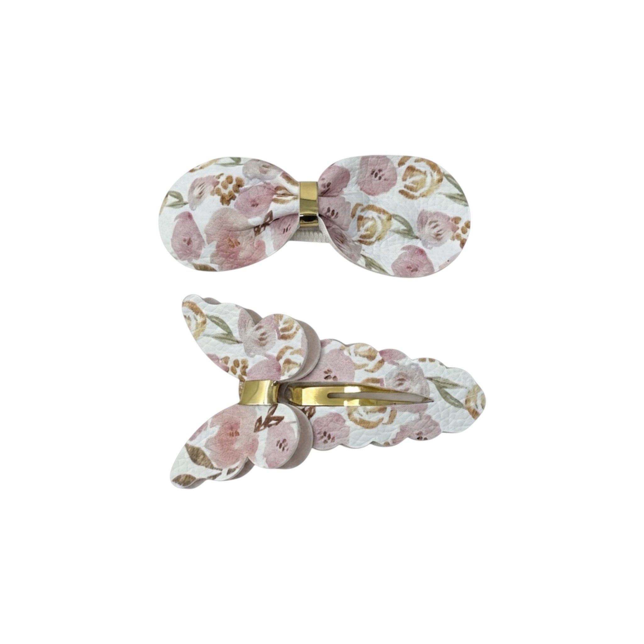 Set of two floral leatherette bow