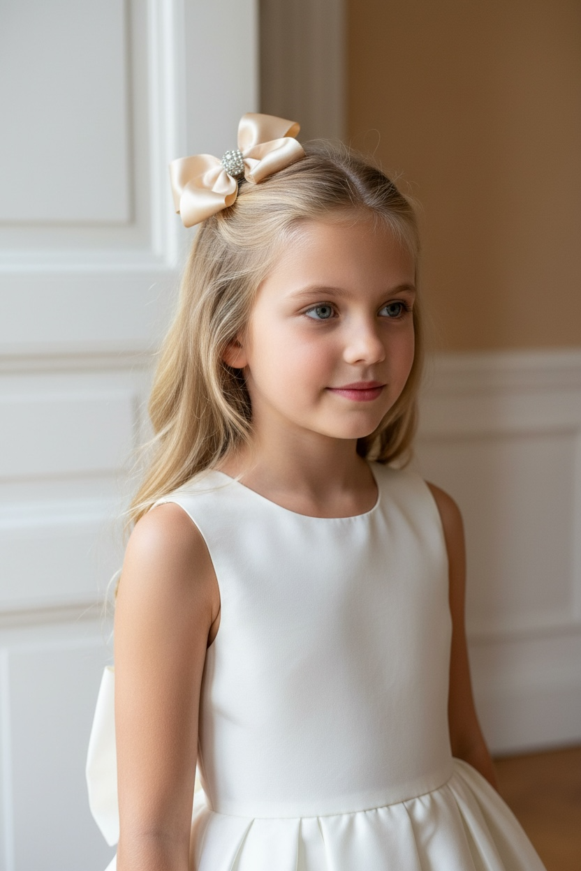 Large double satin bow with diamante rhinestones