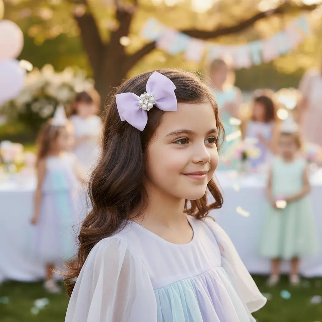 Grosgrain bow with pearl rhinestone on a clip Cute Cute