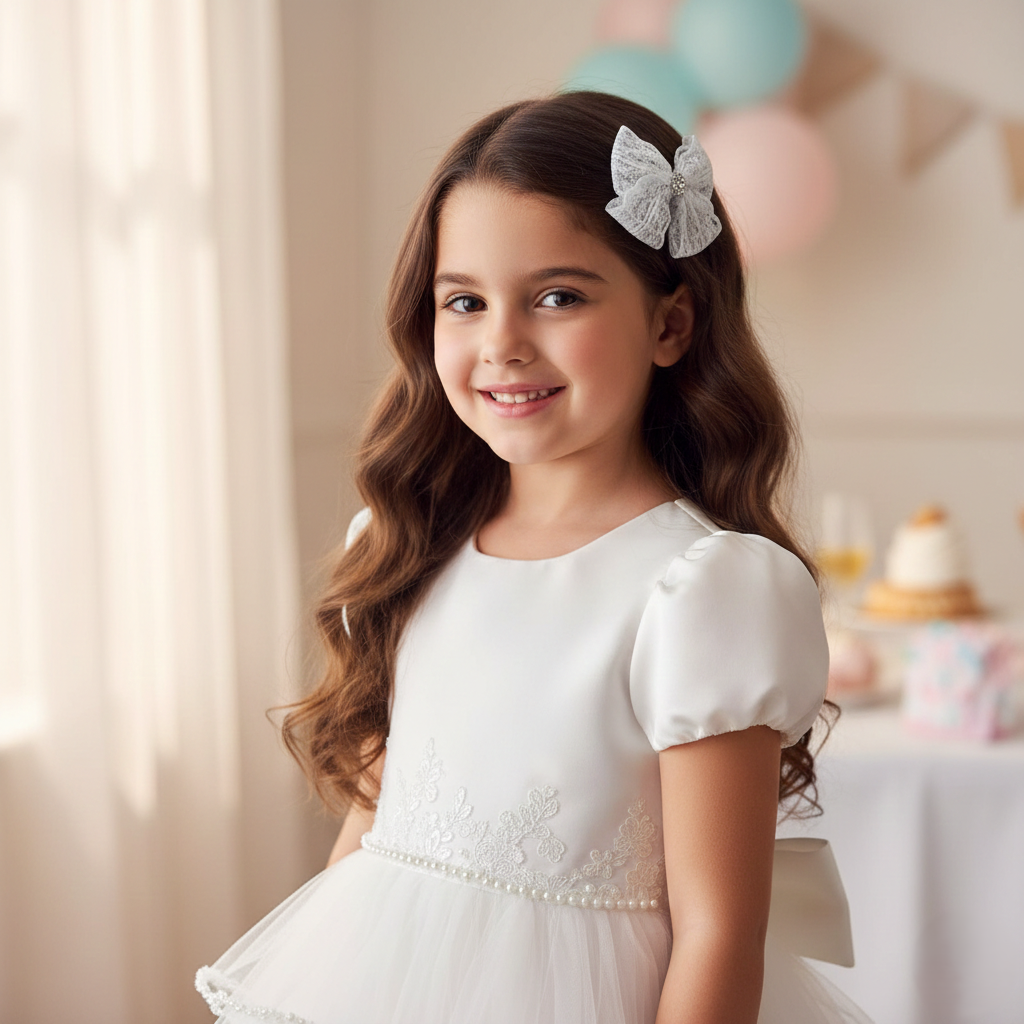 Lace double bow with rhinestone on a clip