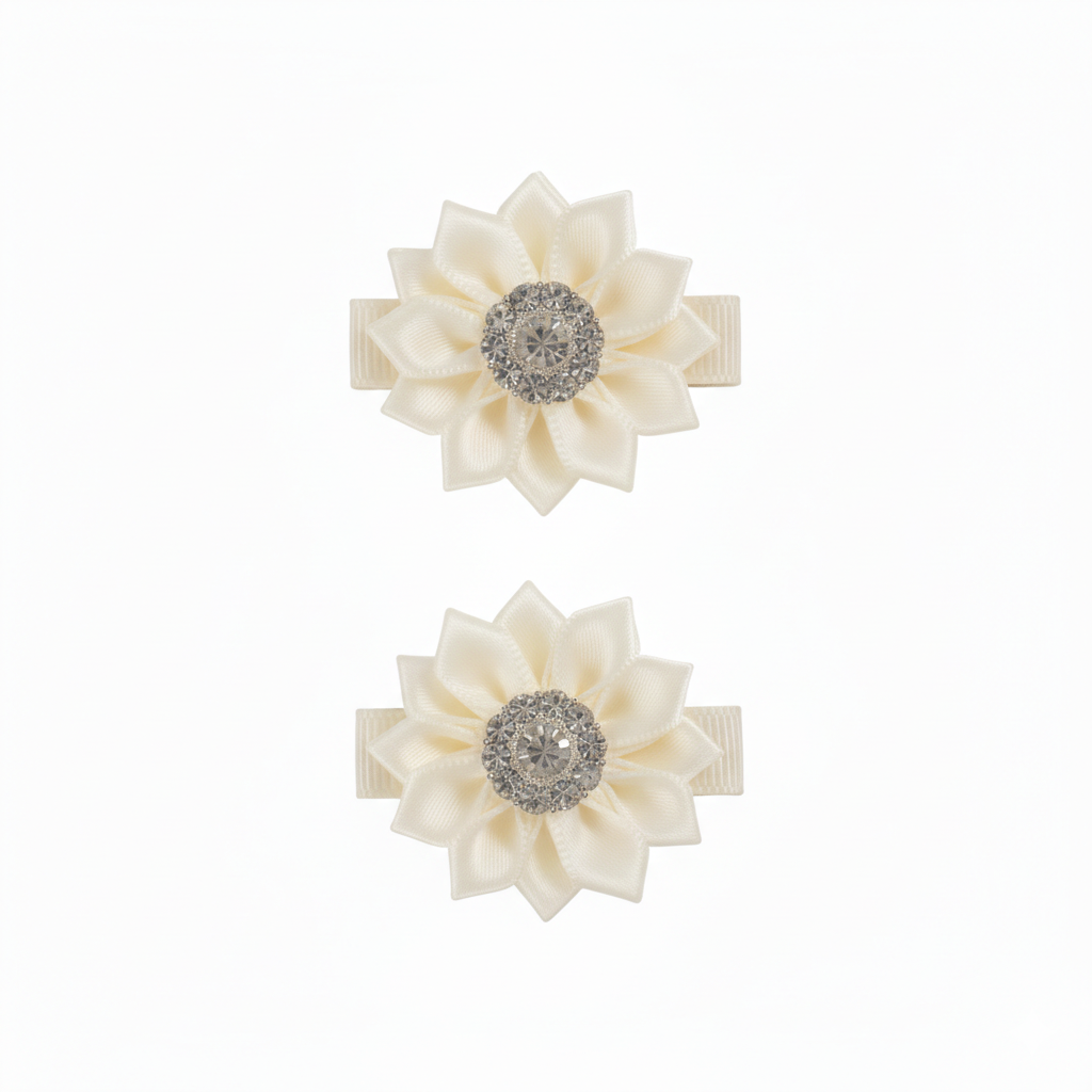 Pair of satin rosettes with rhinestones