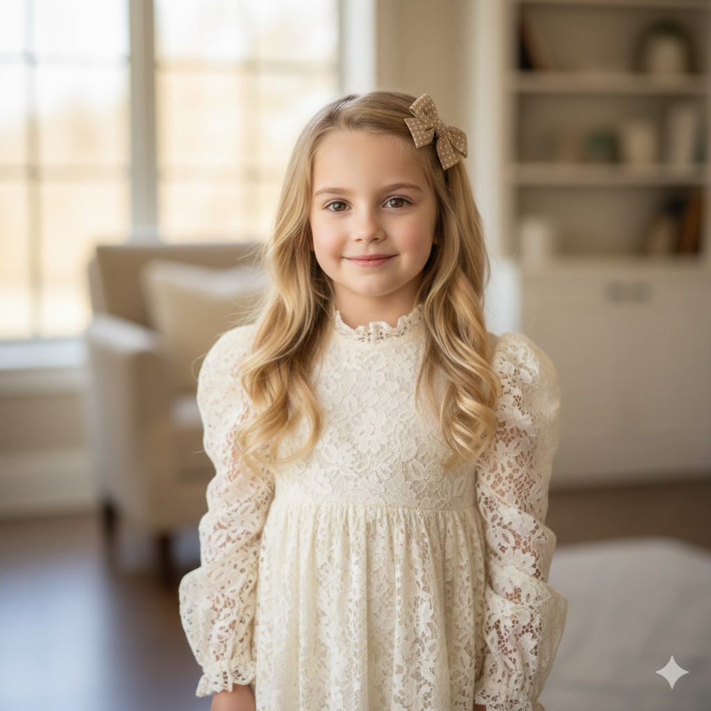 Light brown and off white fabric bow