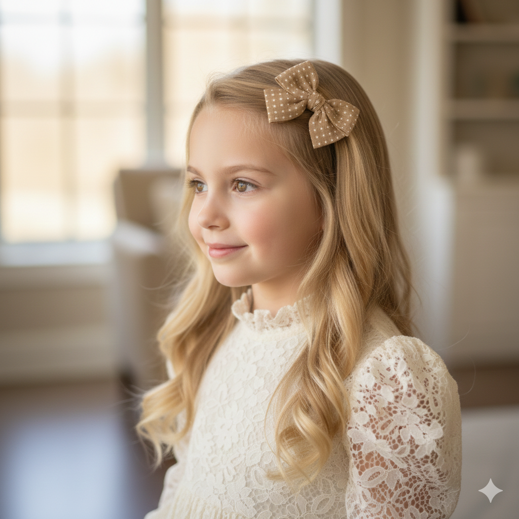 Light brown and off white fabric bow