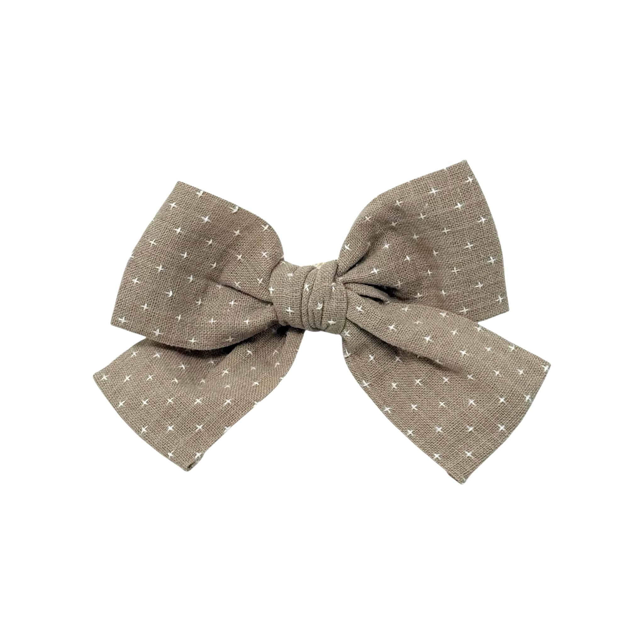 Light brown and off white fabric bow