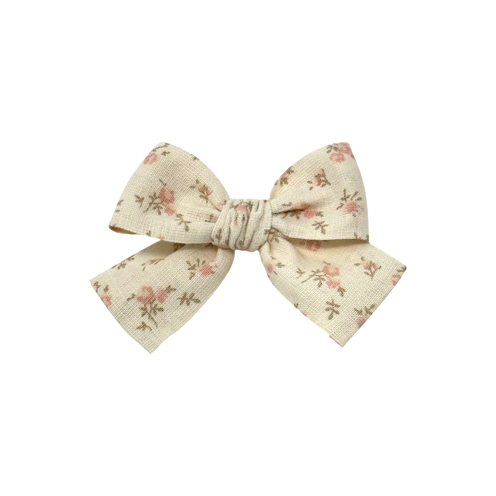 Ivory and pink floral fabric bow