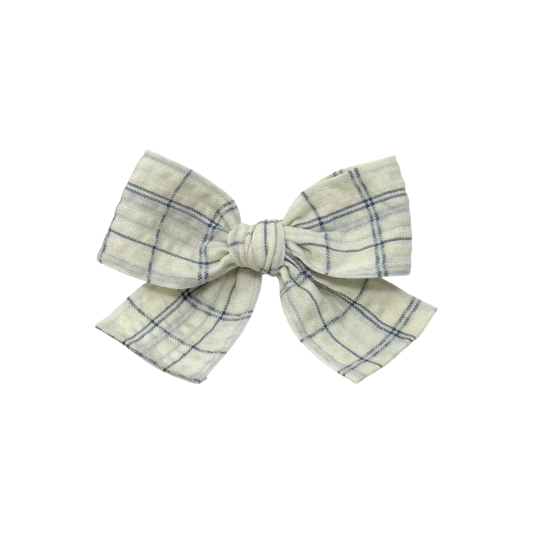 Ivory and blue checked fabric bow