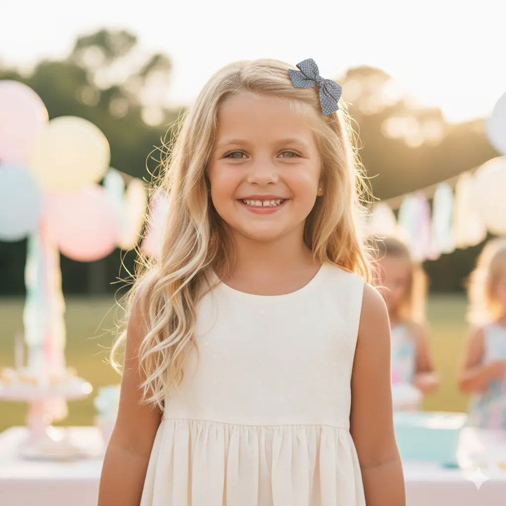 Polka dot blue bow fabric bow Cute Cute