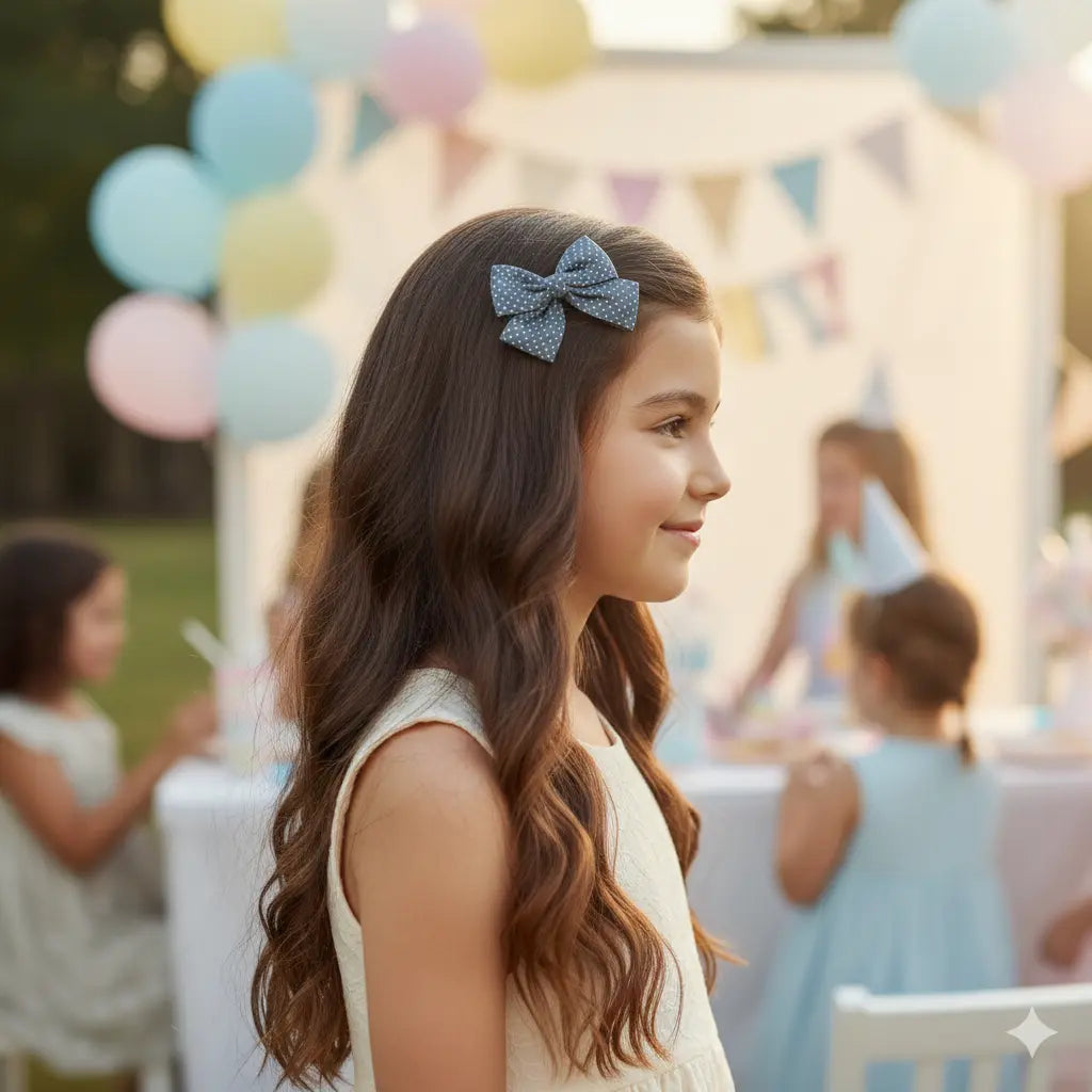 Polka dot blue bow fabric bow Cute Cute