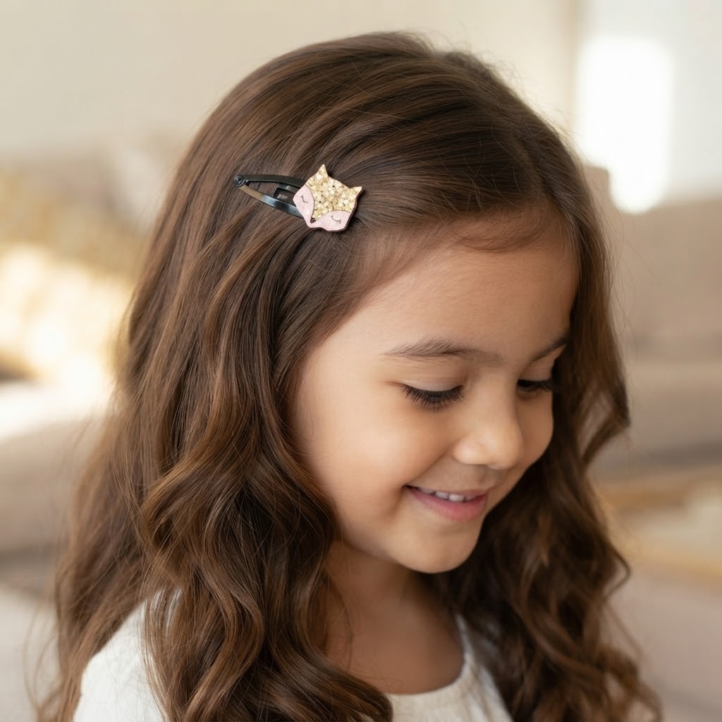 Set of glitter rose gold foxes on snap clips