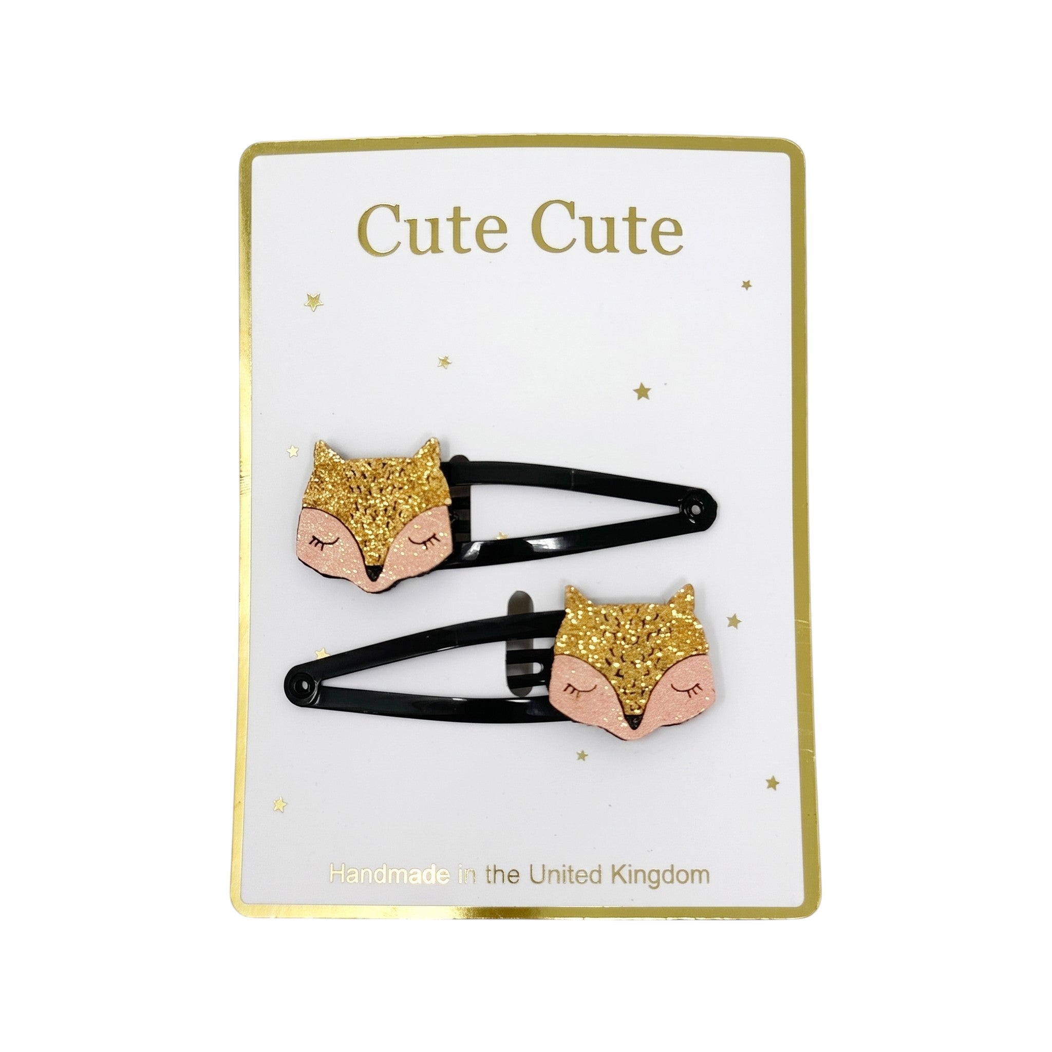 Set of glitter rose gold foxes on snap clips
