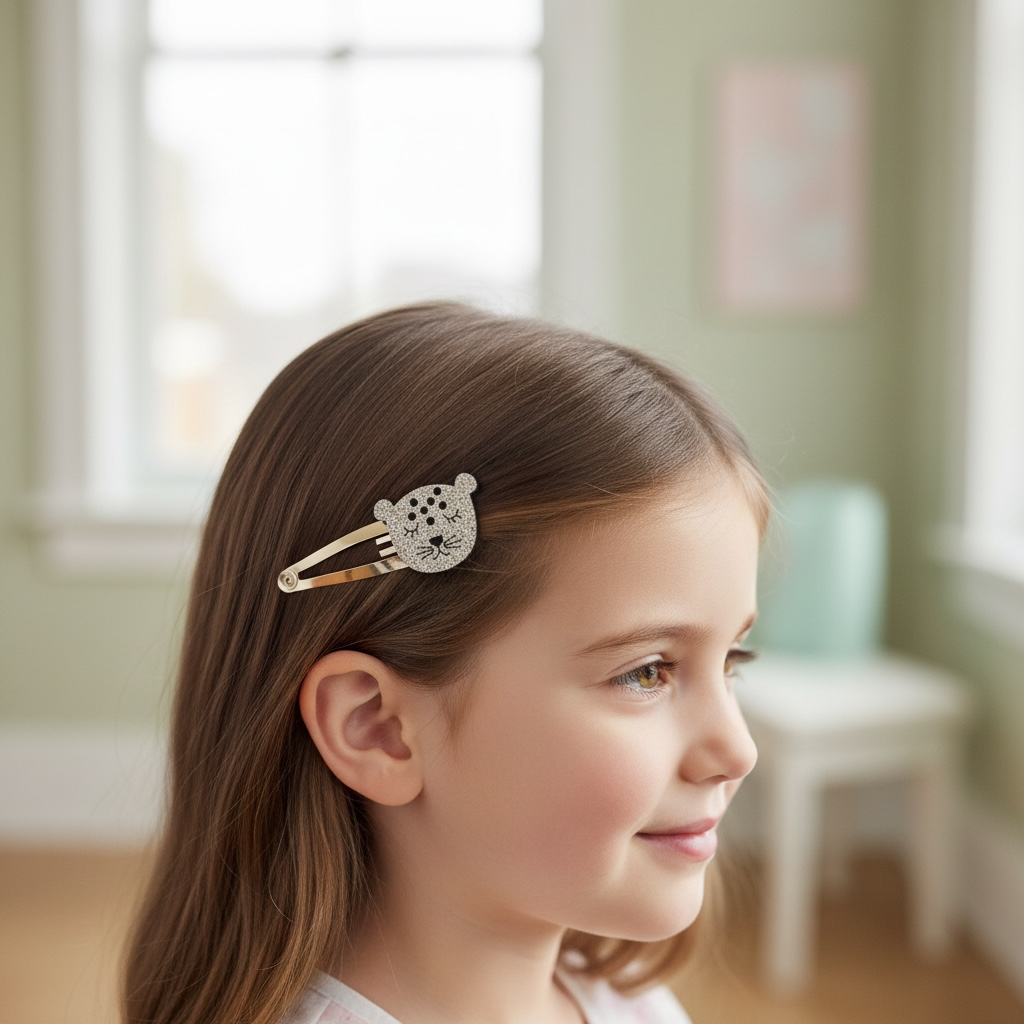 Set of two glitter gold leopards on snap clips