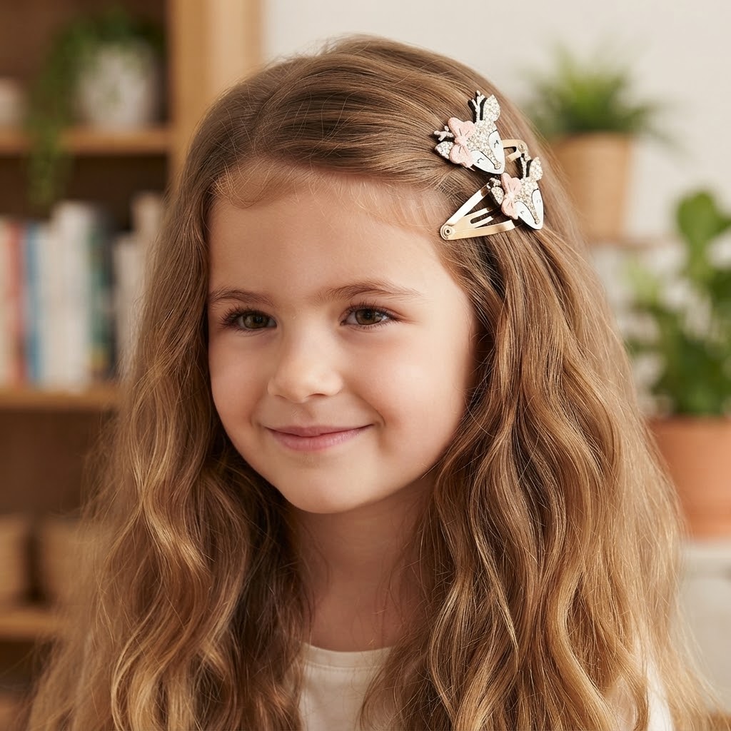 Set of two glitter deers on snap clips