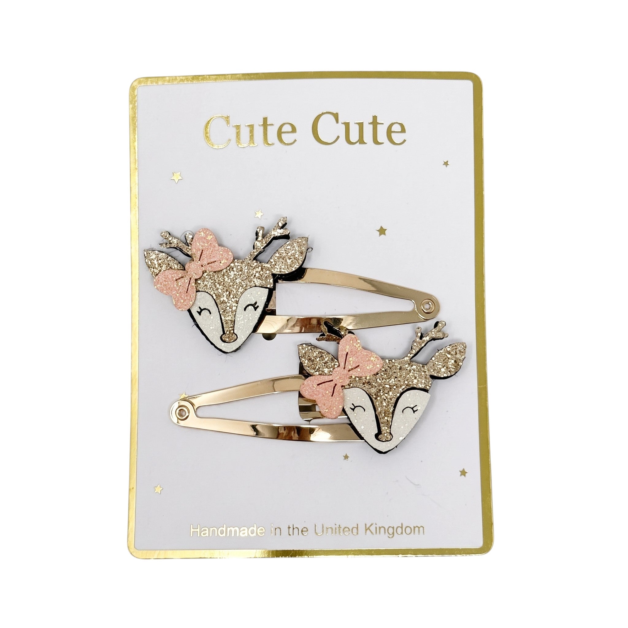 Set of two glitter deers on snap clips