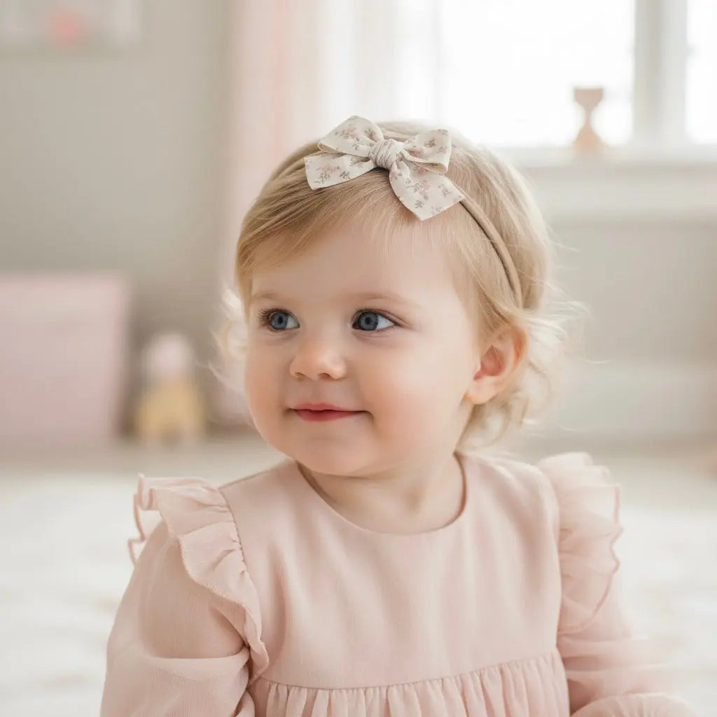 Pink floral bow fabric bow on a headband Cute Cute