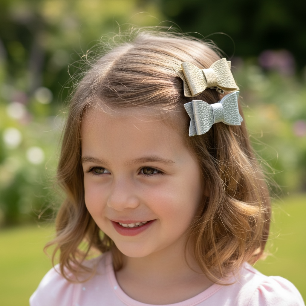Set of two leatherrete bows on clips