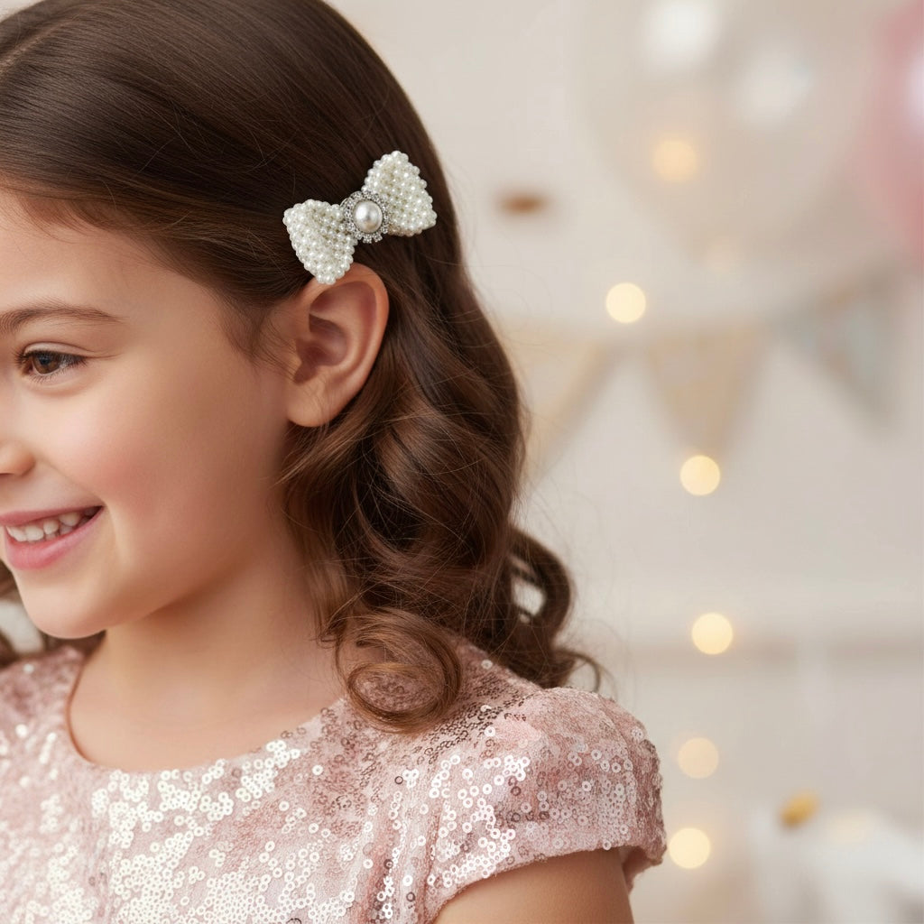 Pearl bow with rhinestone on a clip