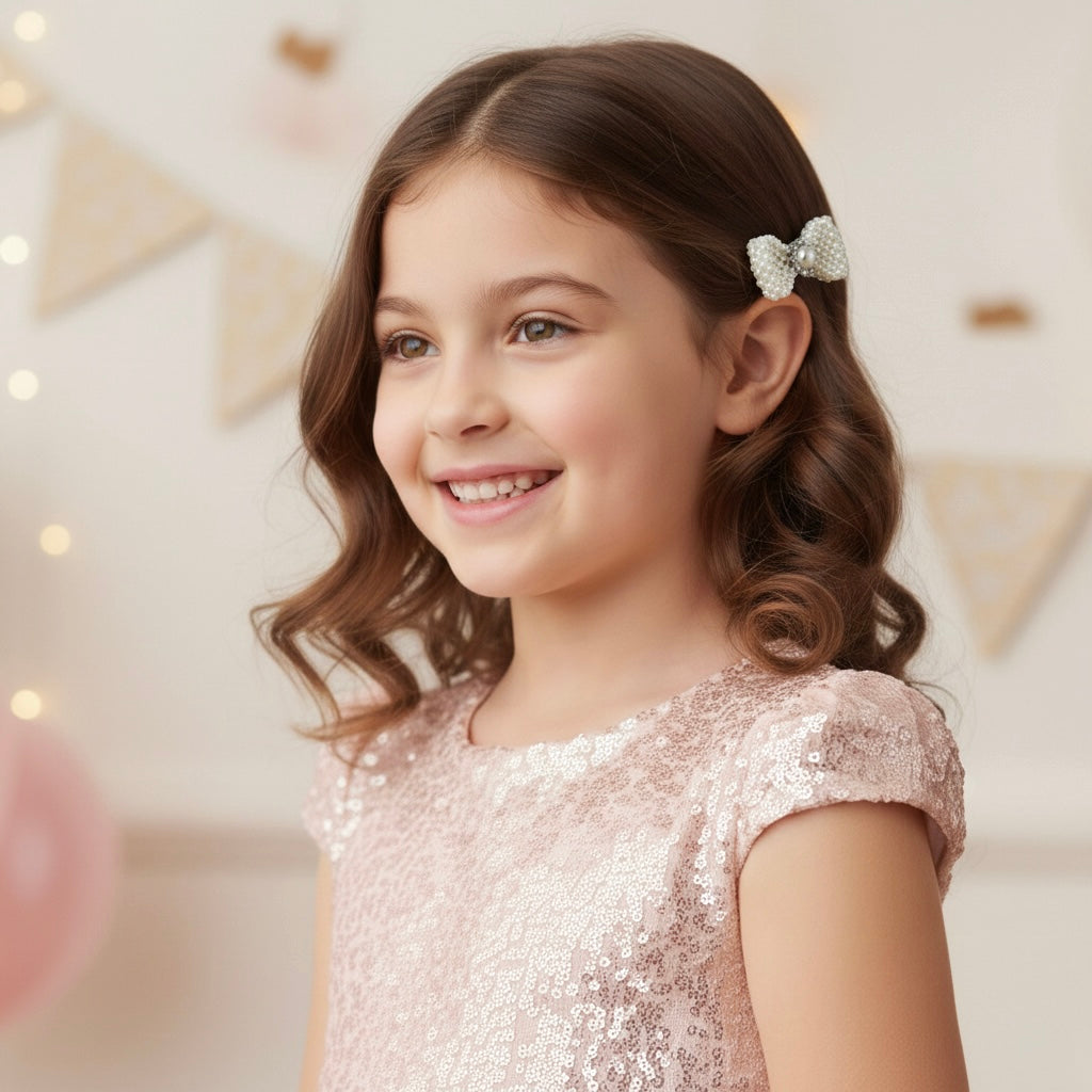 Pearl bow with rhinestone on a clip