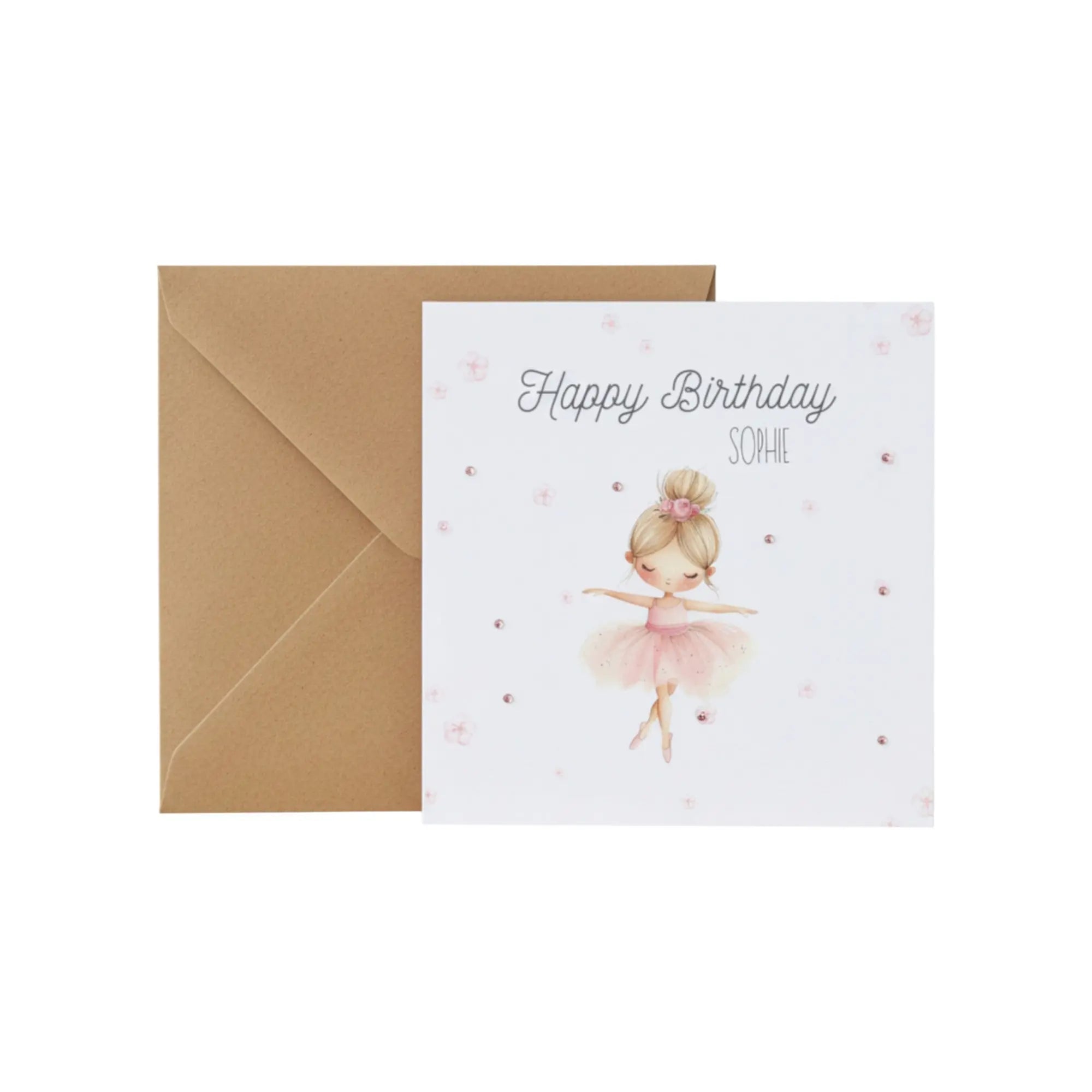 Personalised Birthday card with Blush Balerina Cute Cute