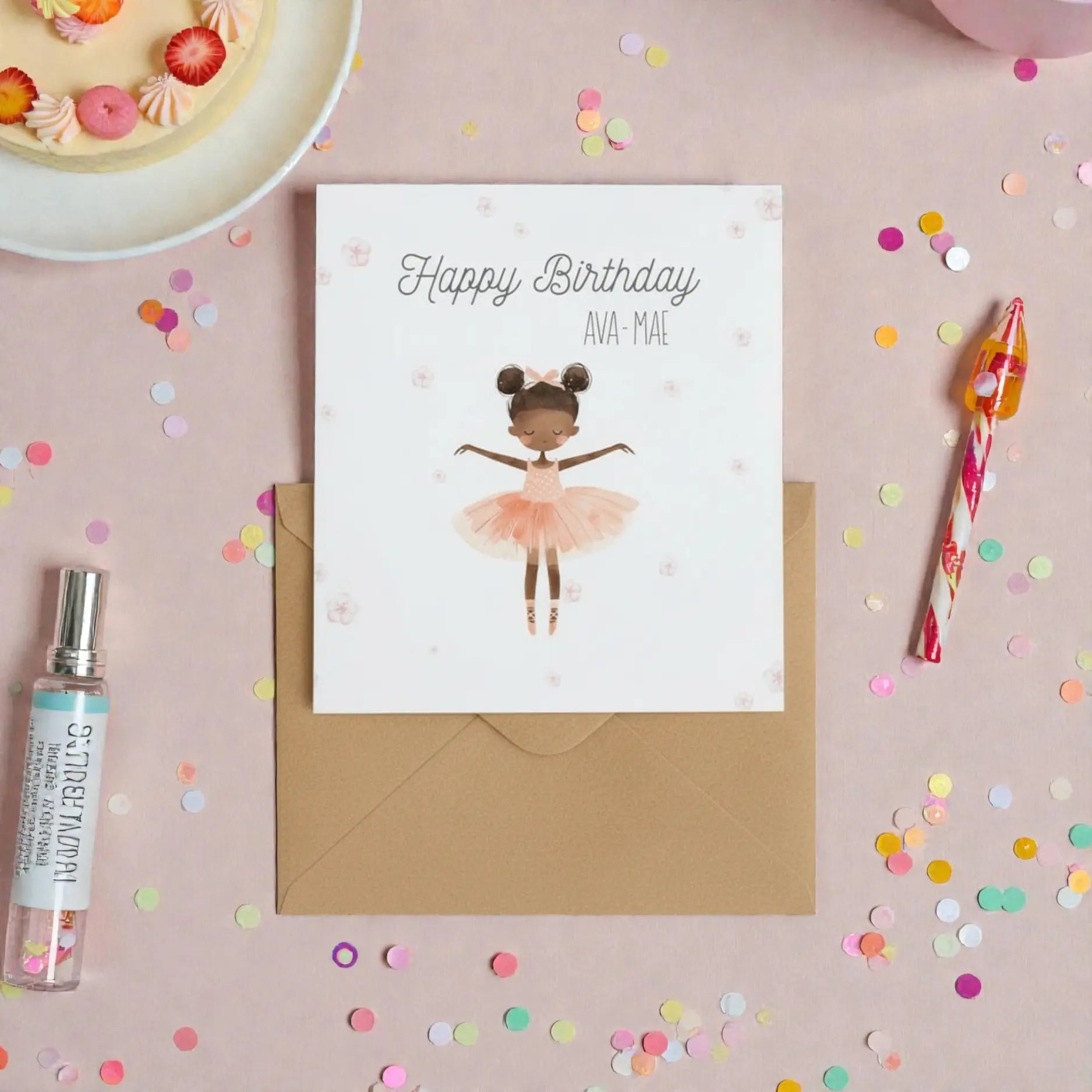 Personalised Birthday card with Peach Balerina Cute Cute