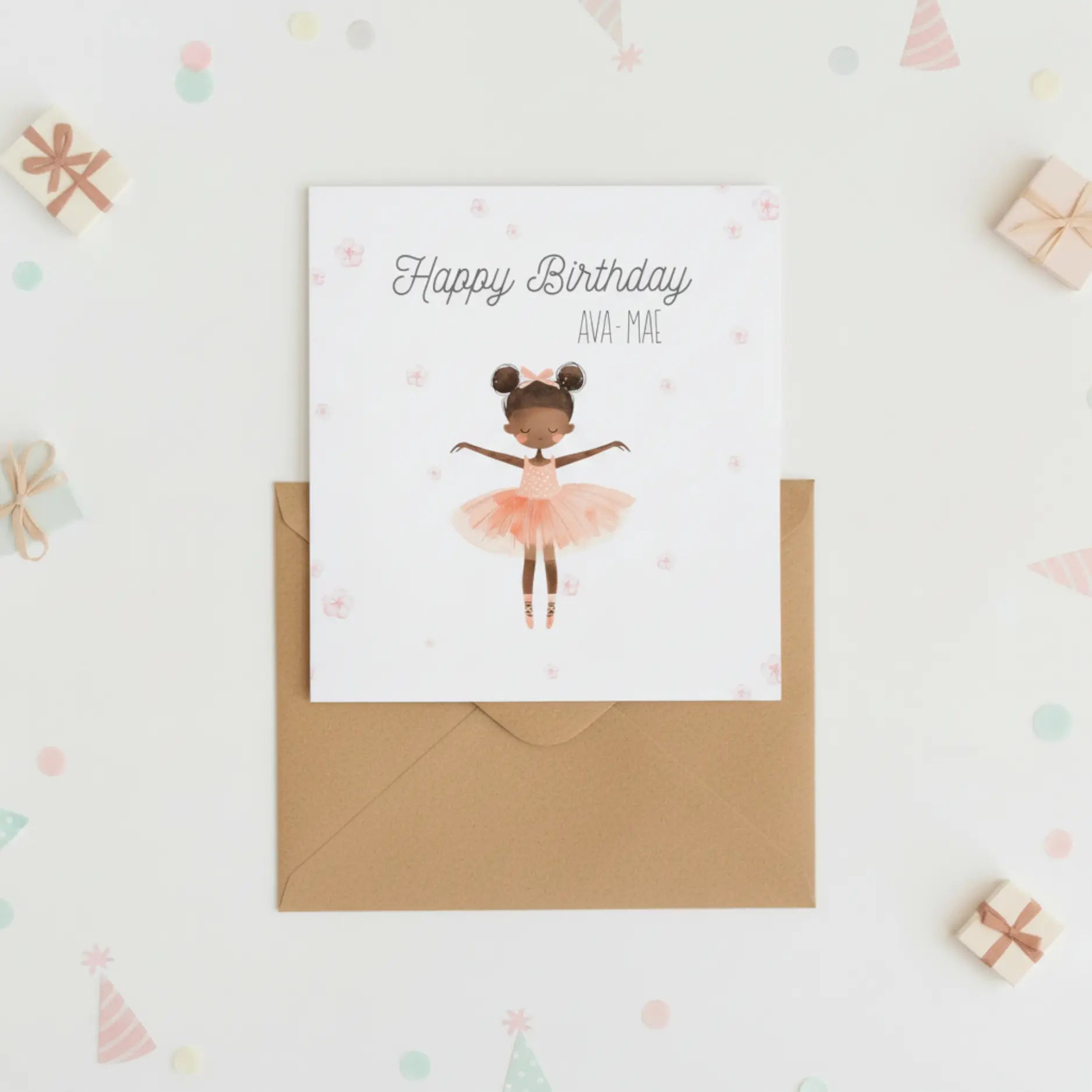 Personalised Birthday card with Peach Balerina Cute Cute