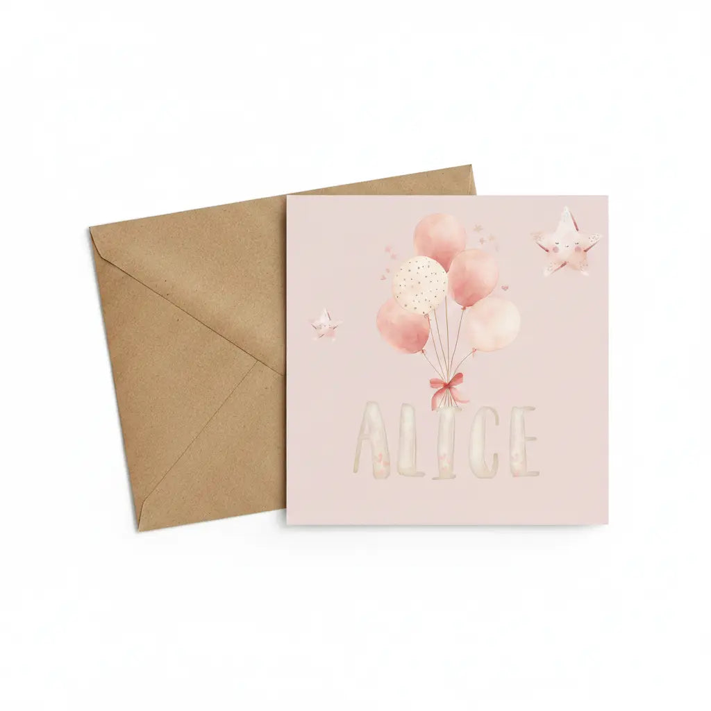 Personalised newborn card in pink Cute Cute