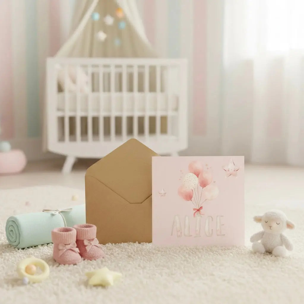 Personalised newborn card in pink Cute Cute