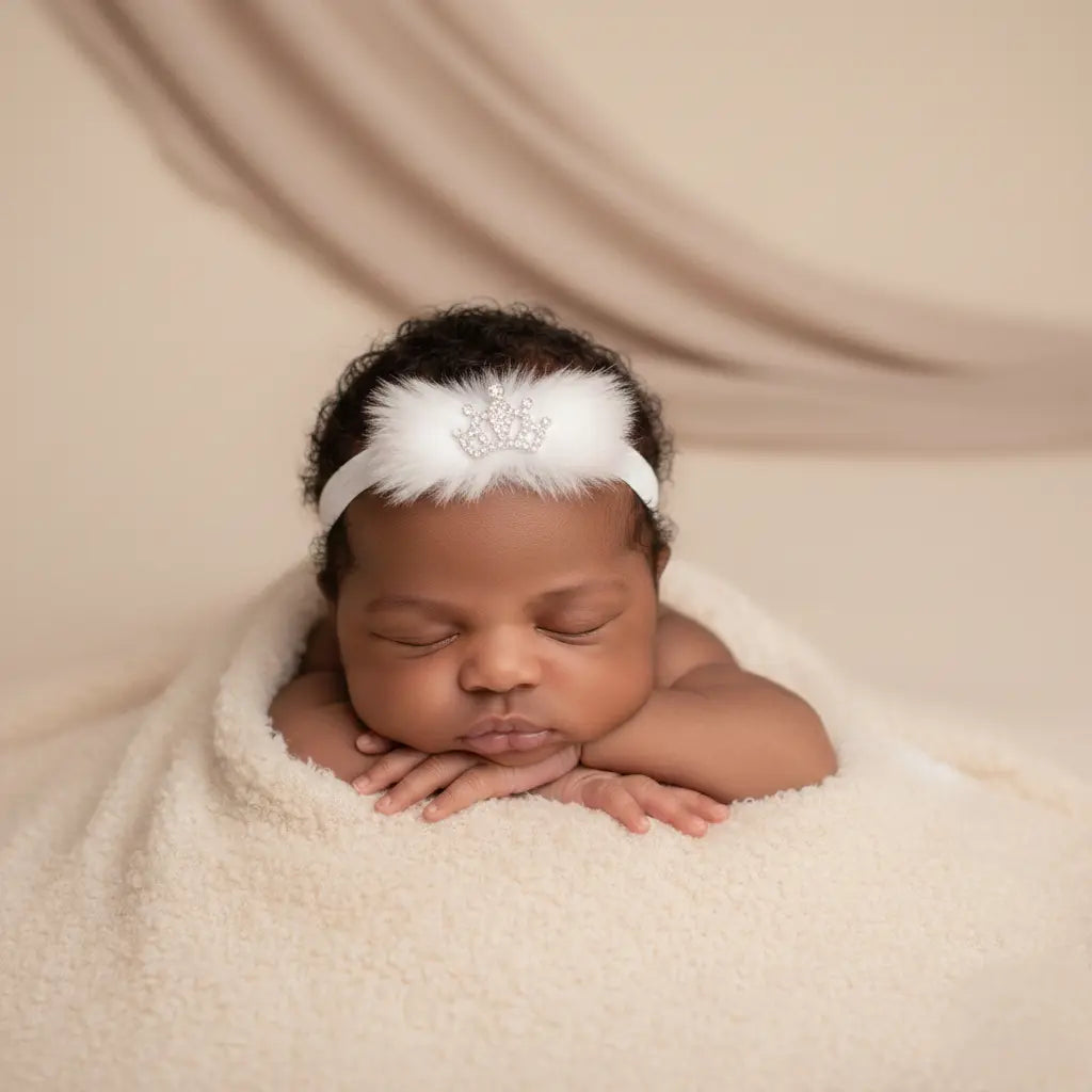 Mink fur bow with crown rhinestone on a headband Cute Cute
