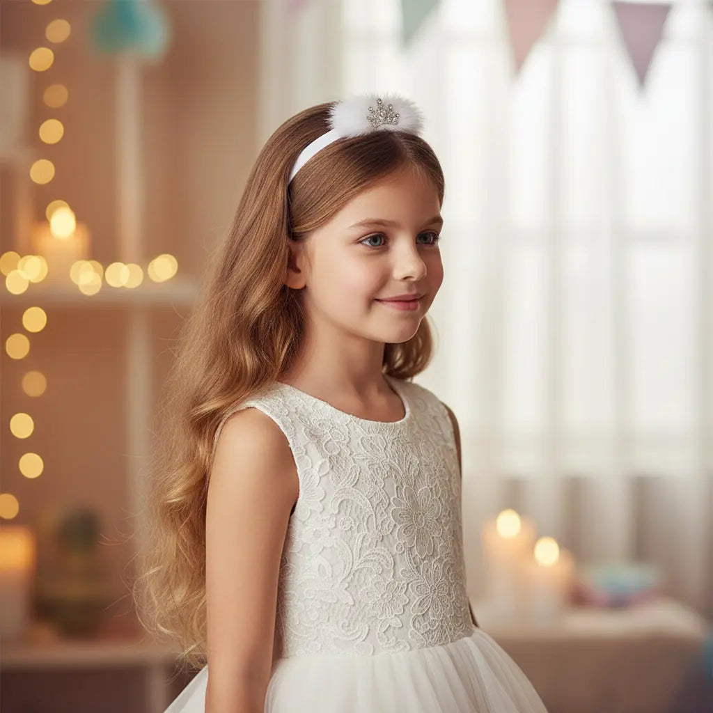 Mink fur bow with crown rhinestone on a headband Cute Cute