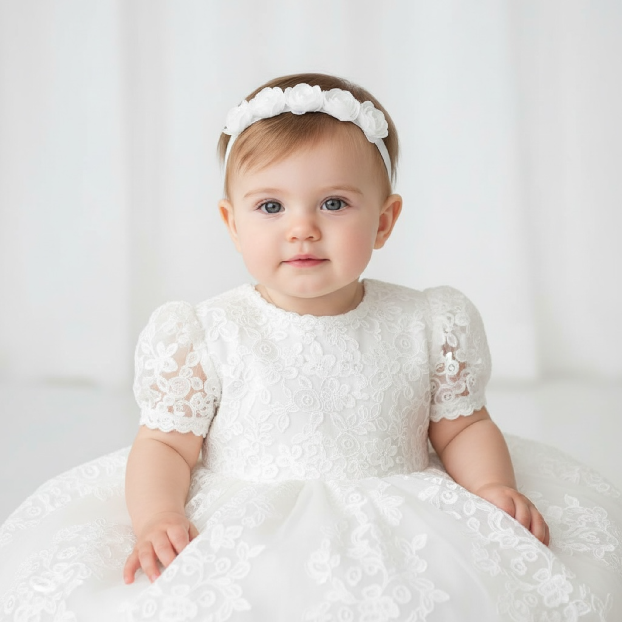 Off white chiffon floral trim with pearls