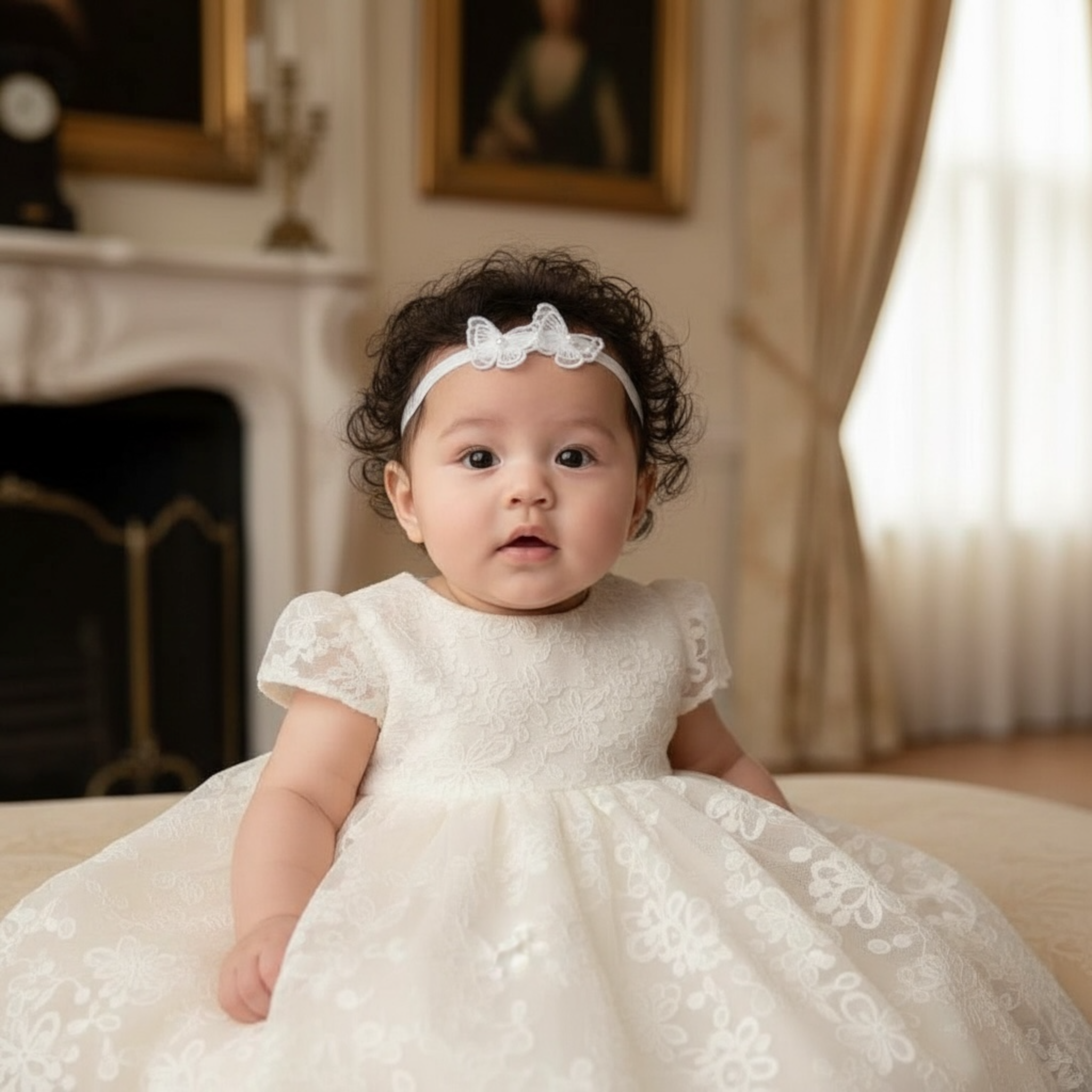 Elegant off white lace butterfly headband