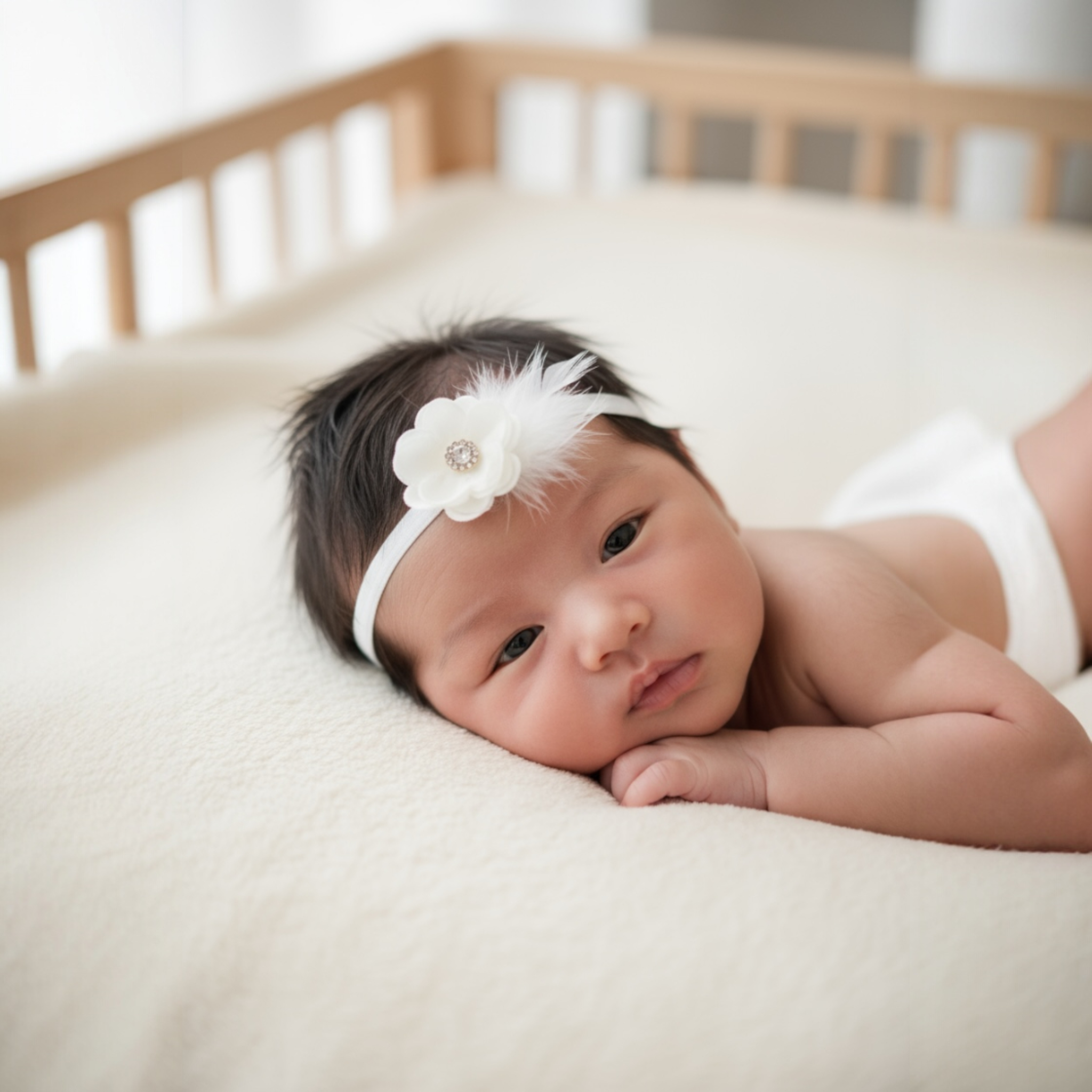 Ivory flower with rhinestone and marabou feathers