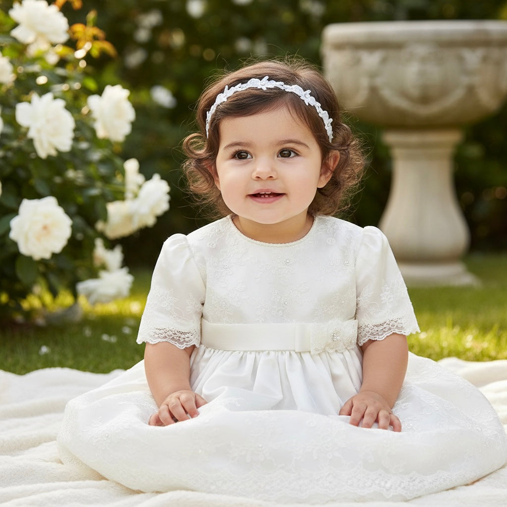 Off white flower trim on a headband