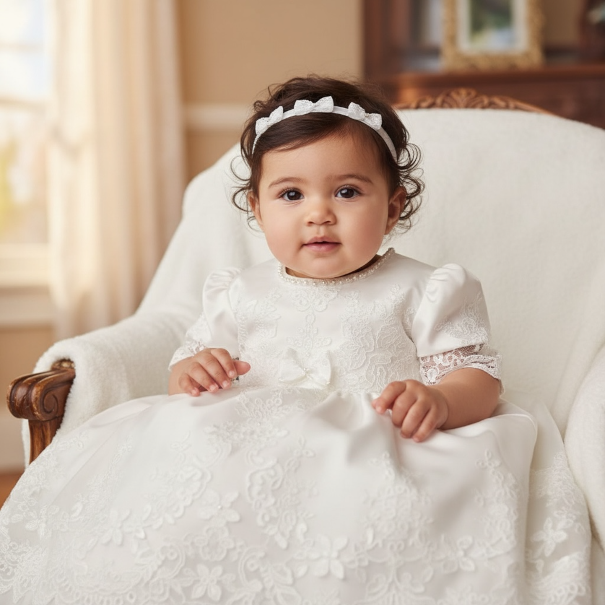 Off white lace bows with diamante and pearl