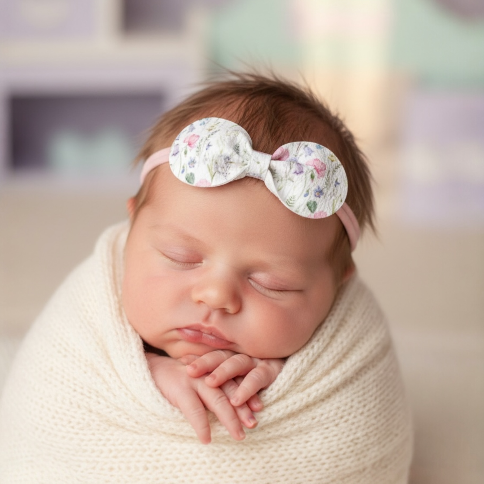 Floral leatherette bow on a headband