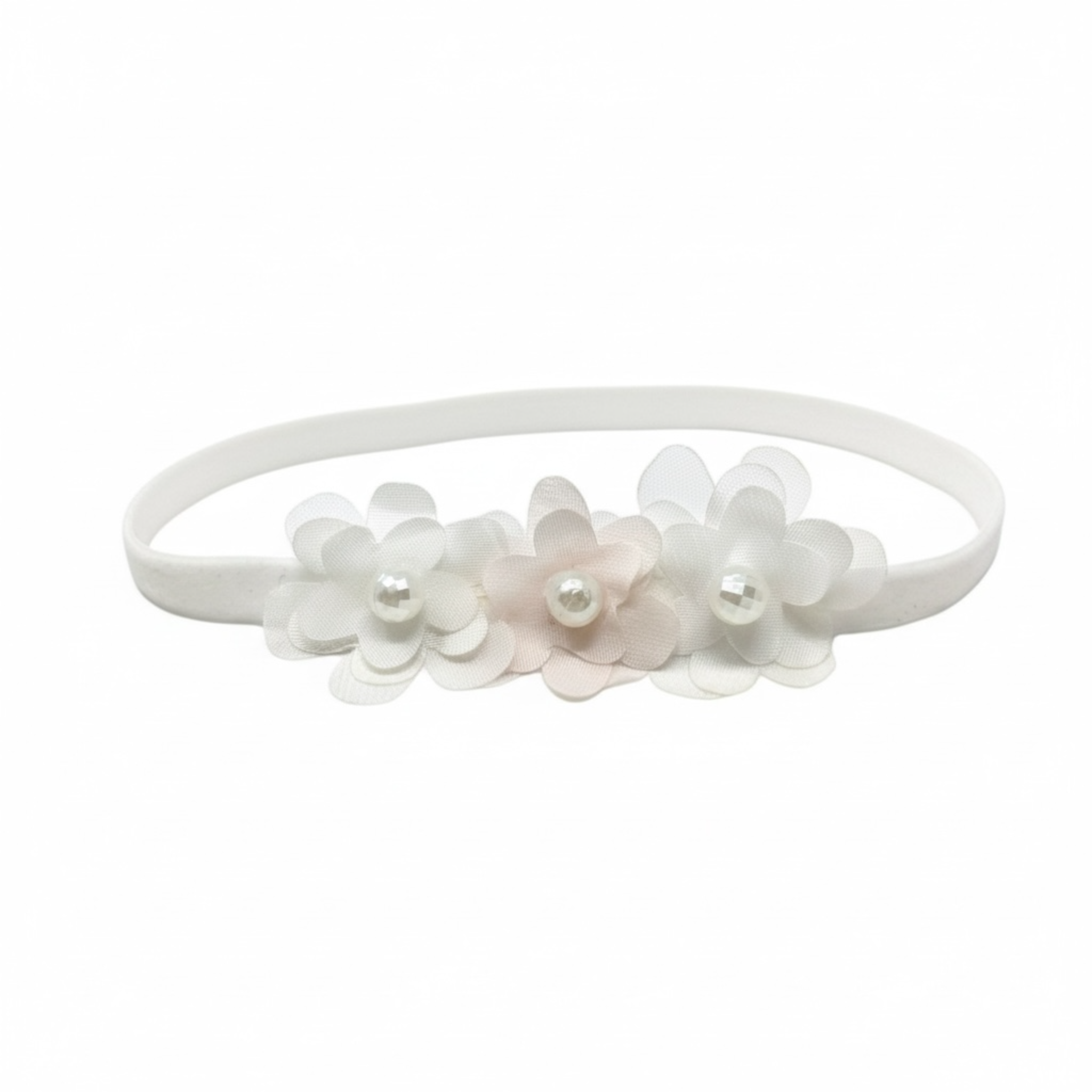 Three chiffon flowers with pearls