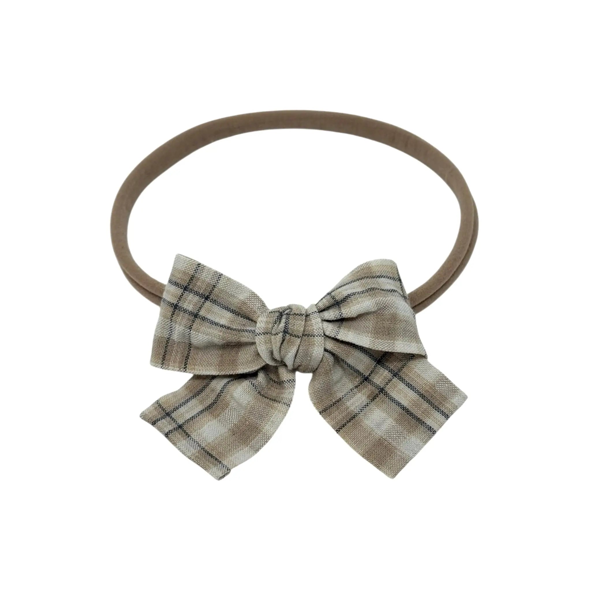 Brown checked fabric bow on a headband Cute Cute