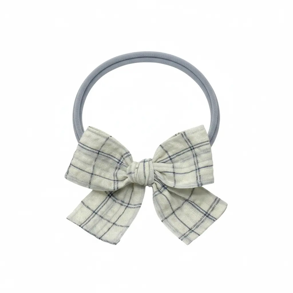 Blue checked bow fabric bow on a headband Cute Cute