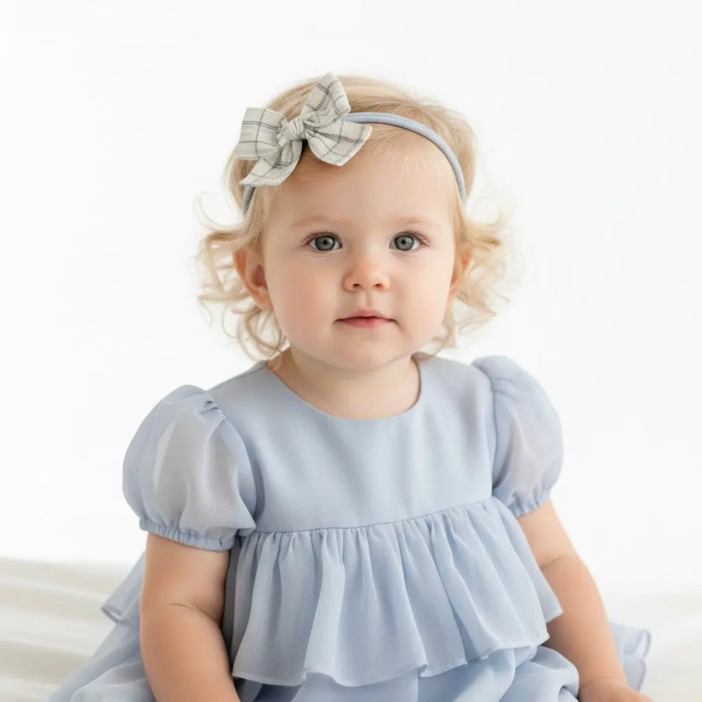 Blue checked bow fabric bow on a headband Cute Cute