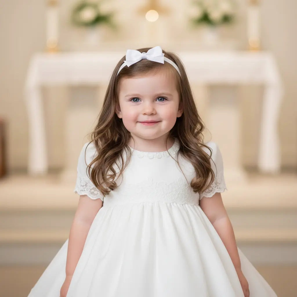Small white bow with tails on a soft elastic headband Cute Cute