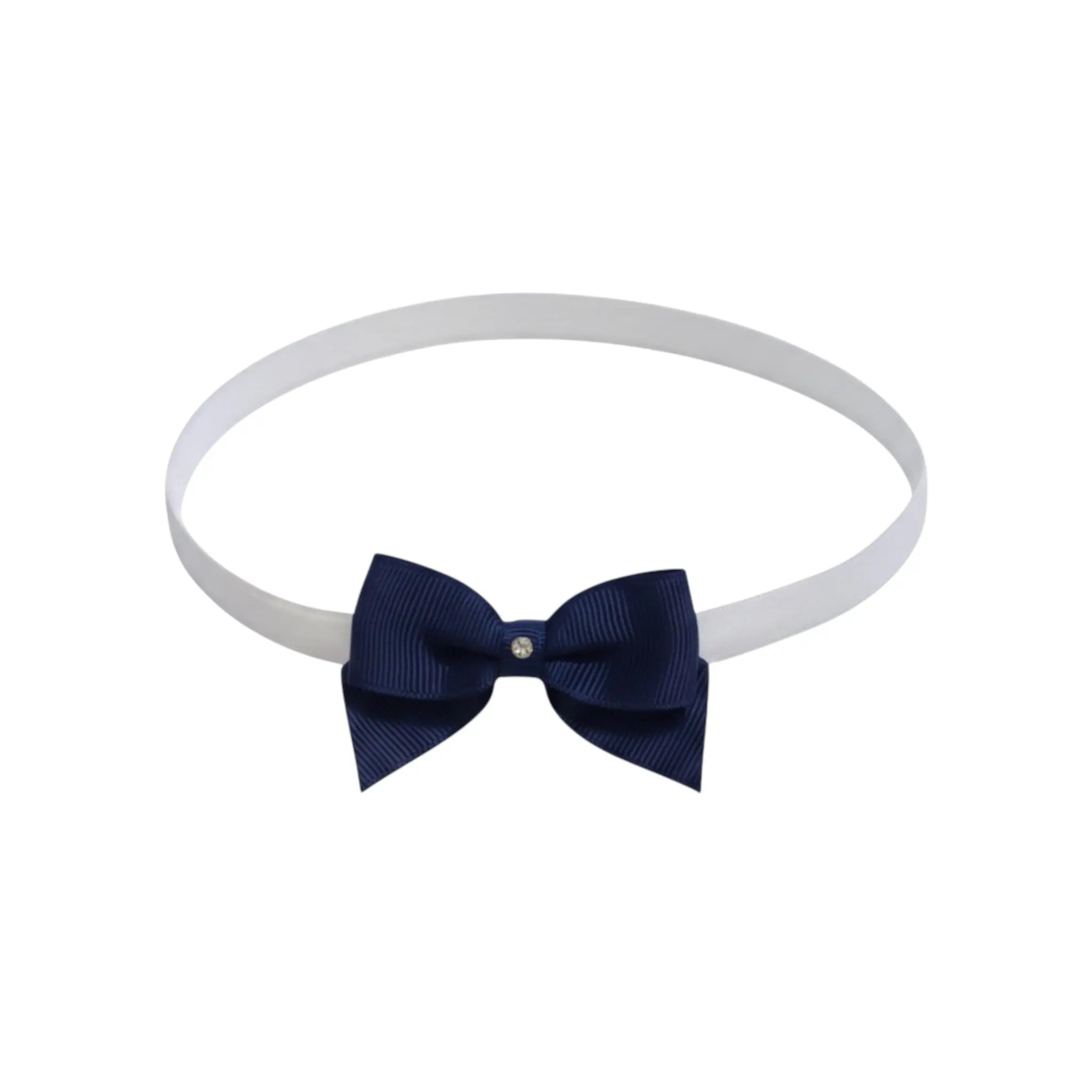 Small navy bow with tails on a soft elastic headband Cute Cute