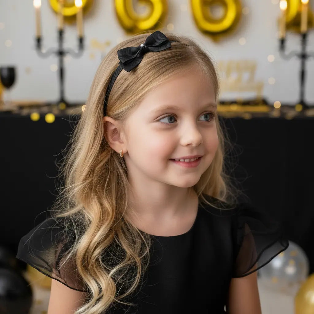 Small black bow with tails on a soft elastic headband Cute Cute