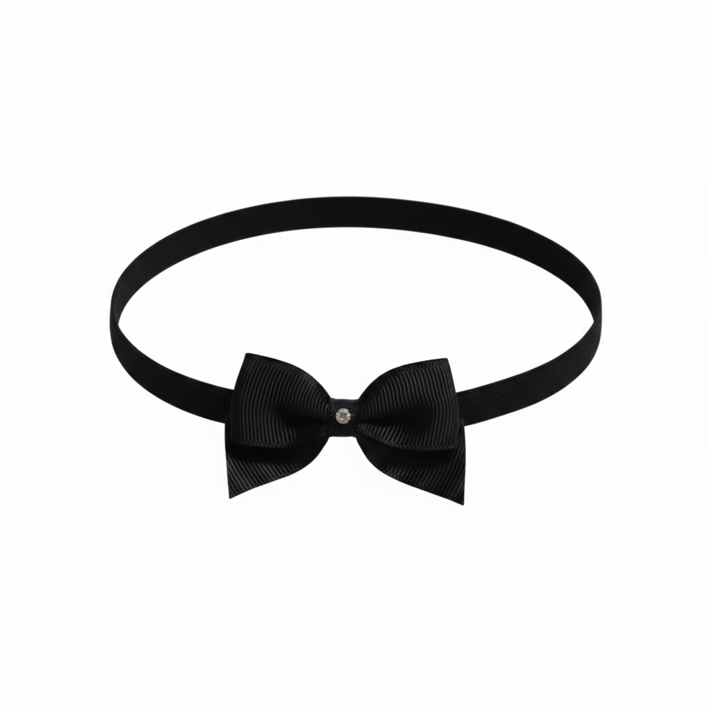 Small black bow with tails on a soft elastic headband