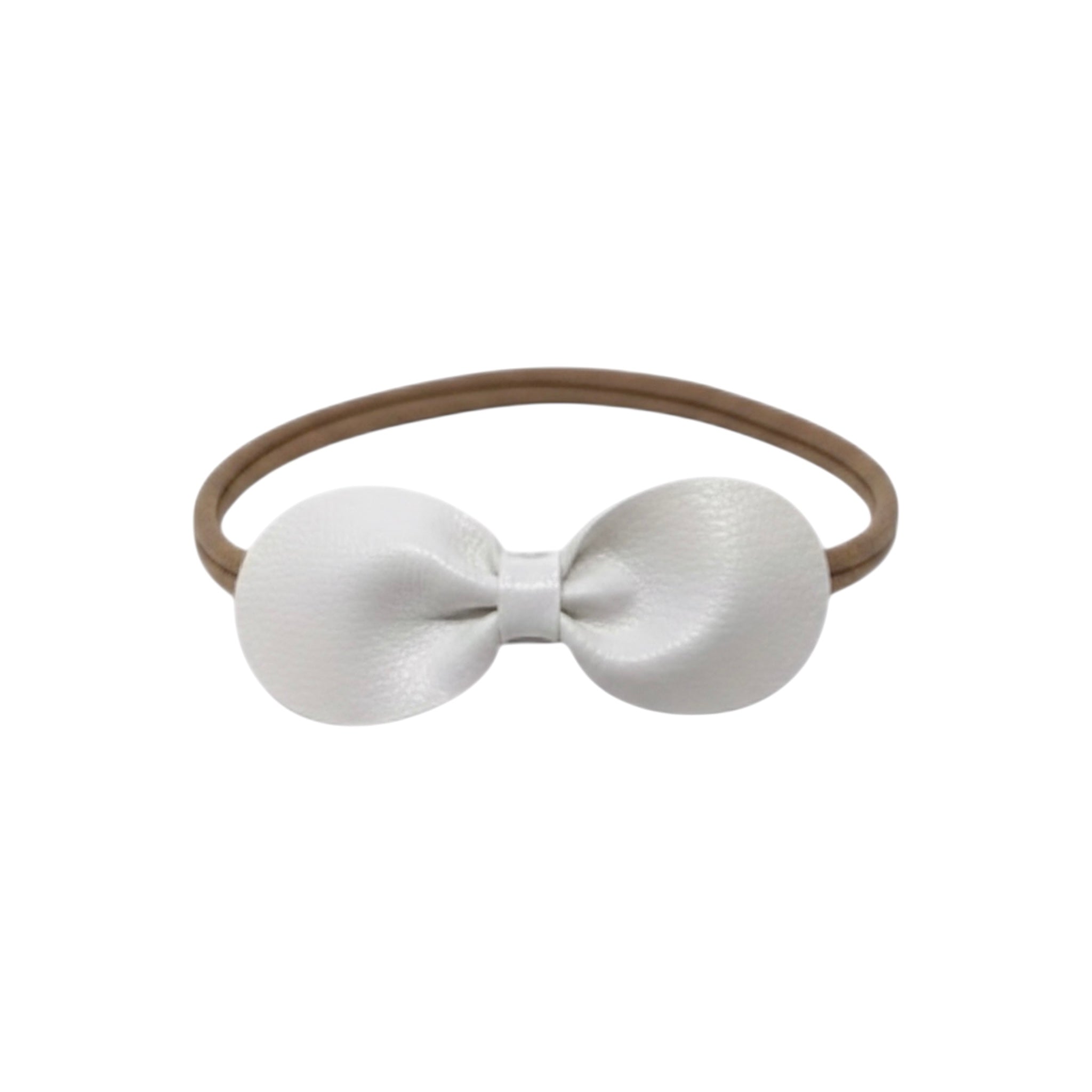 Faux leather off white bow on a nude elastic headband