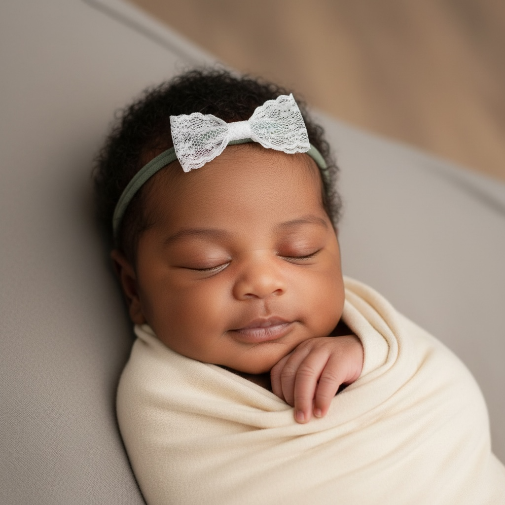 Small lace bow on a skinny soft nylon headband