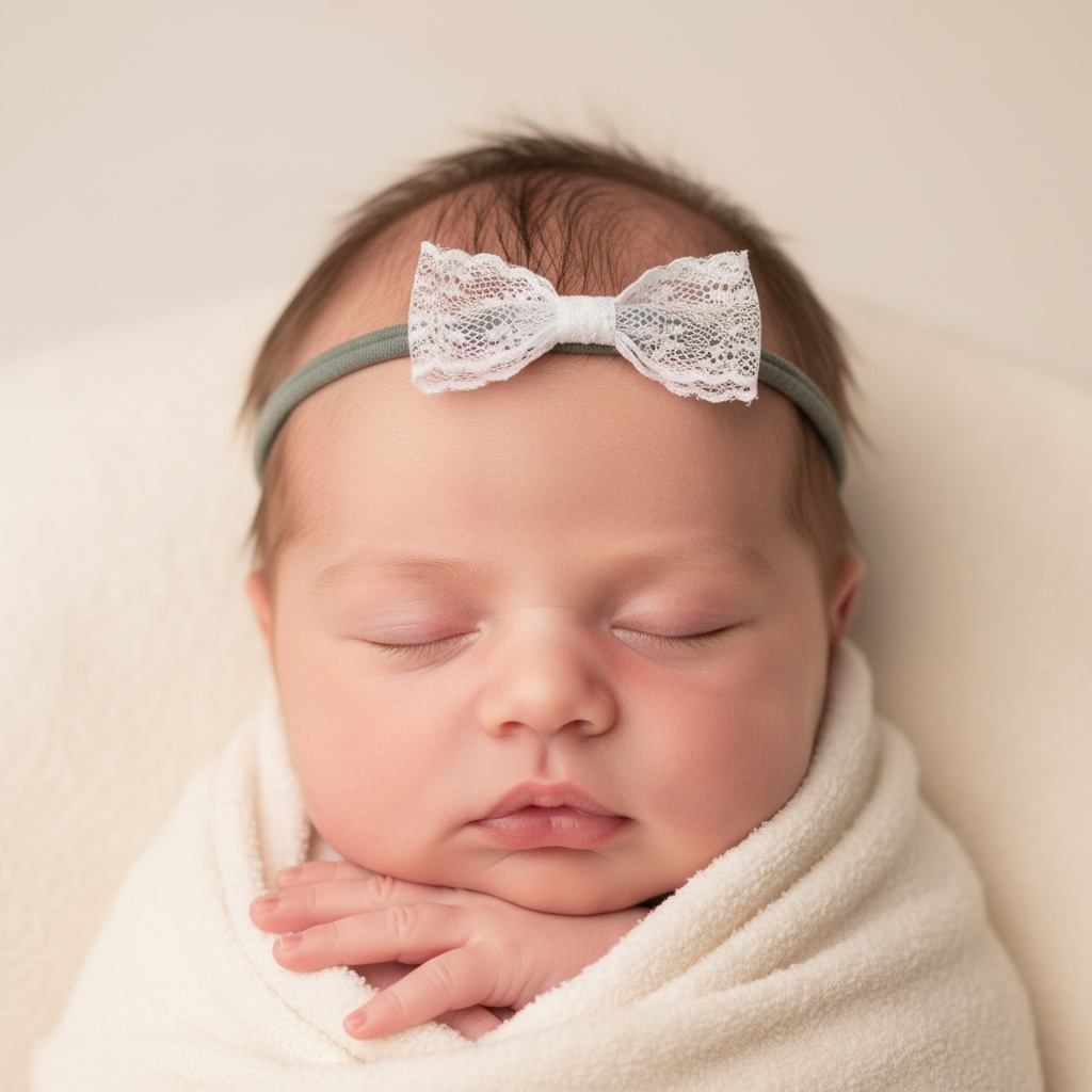 Small lace bow on a skinny soft nylon headband