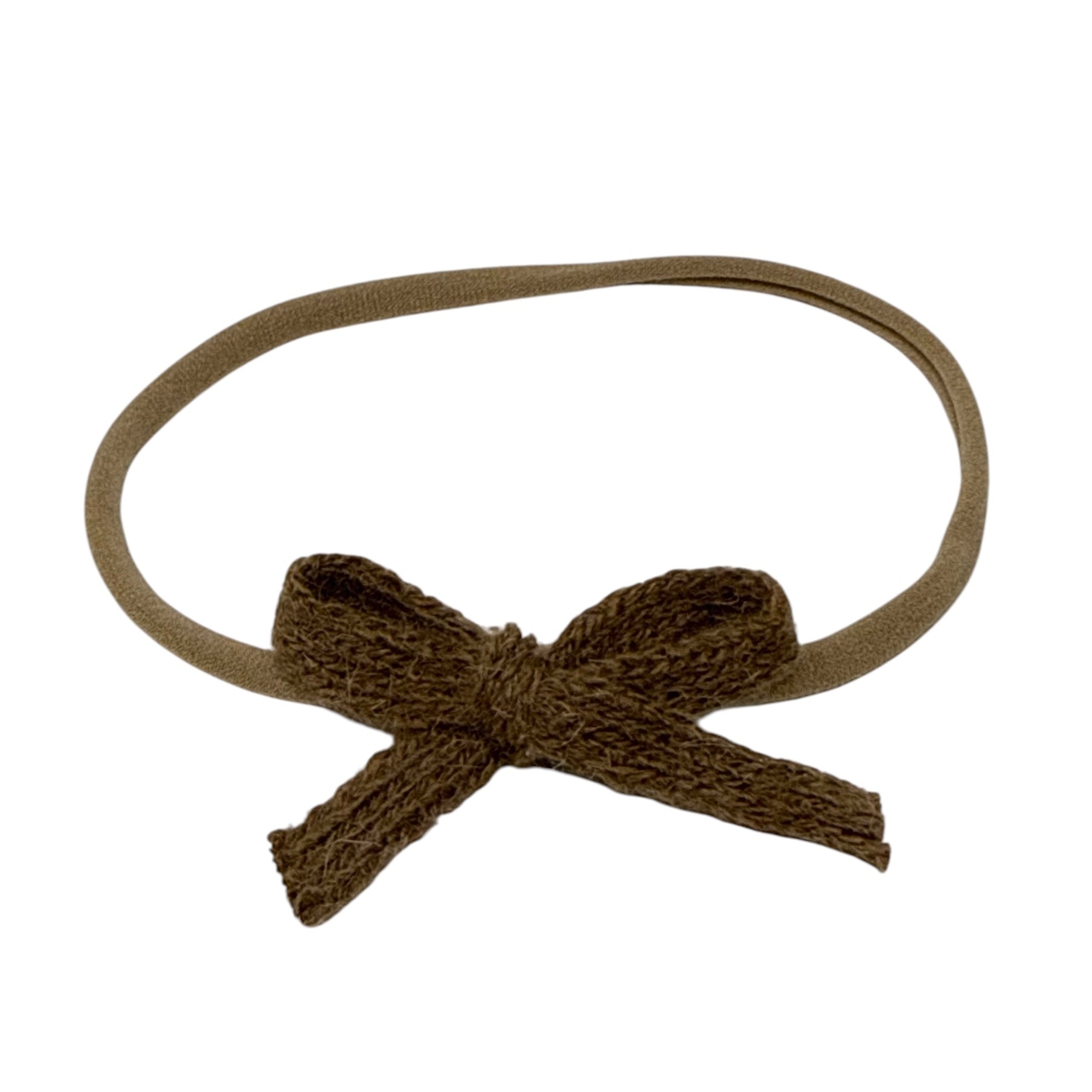 Woolen brown bow on a skinny soft nylon headband