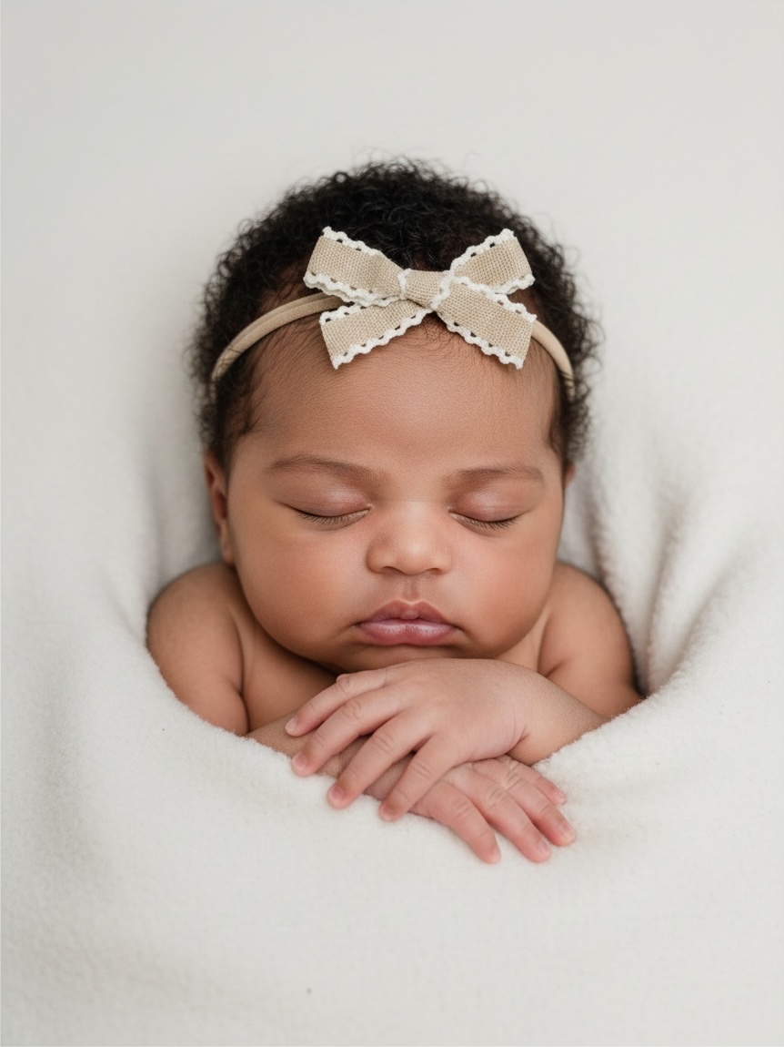 Small scalloped bow on a skinny soft nylon headband