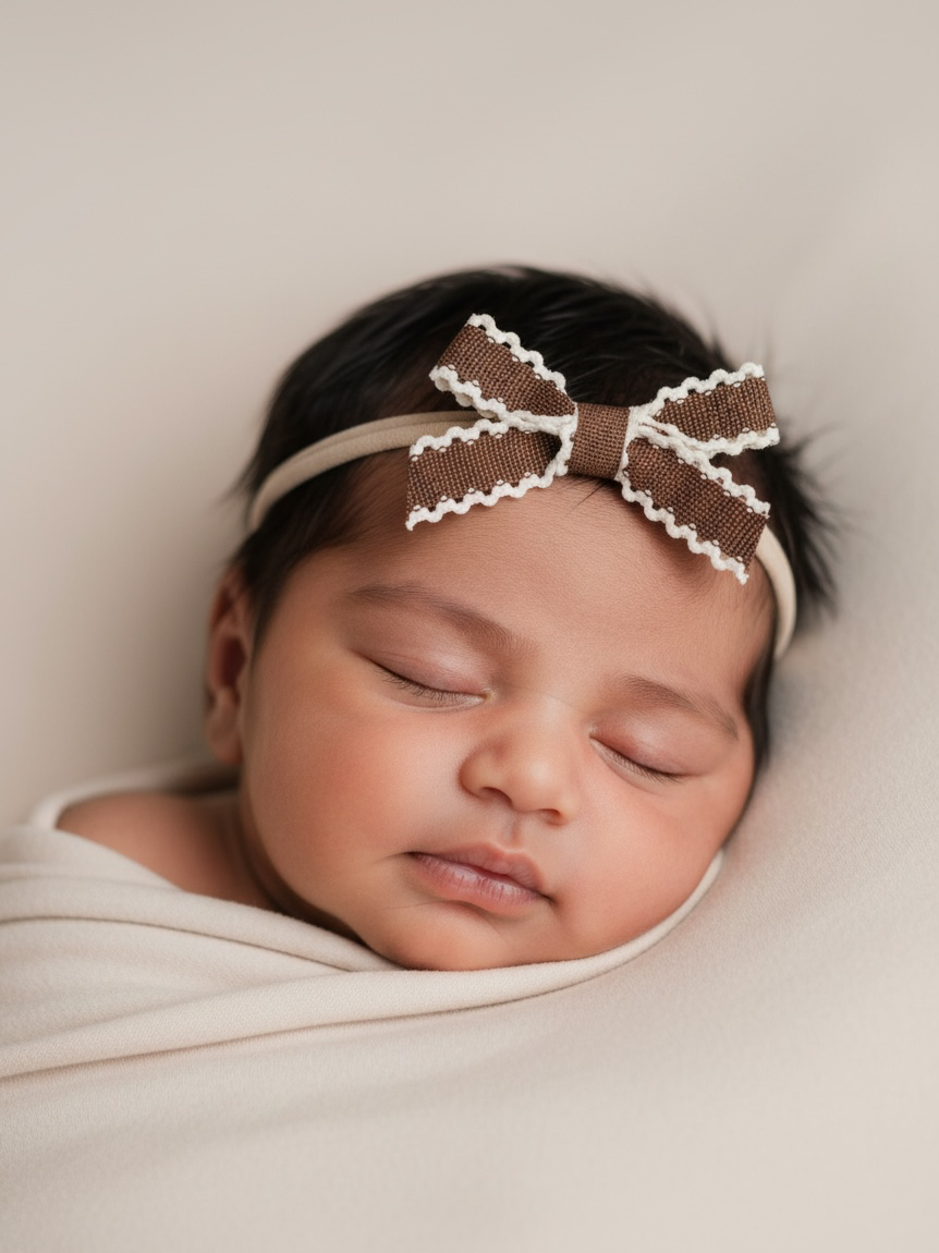 Small scalloped bow on a skinny soft nylon headband