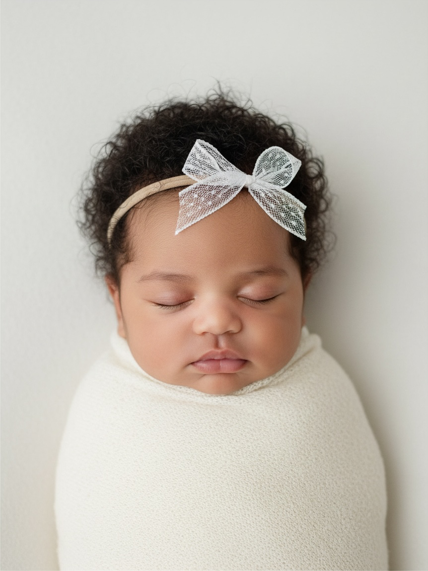 White lace bow on a skinny soft nylon headband