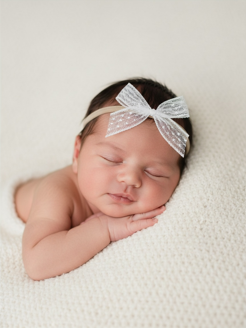 White lace bow on a skinny soft nylon headband